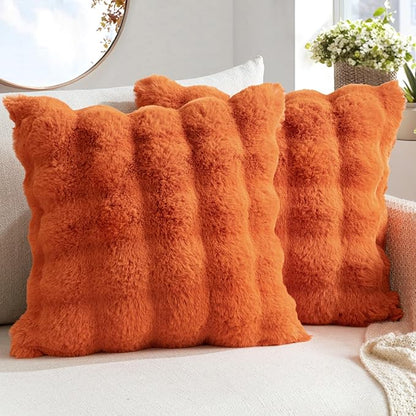 MIULEE Faux Fur Pillow Covers Thick Soft Plush Throw Pillows Luxury Home Decor for Fall Couch Bed Bedroom Living Room Sofa,18x18 Inch Pack of 2 Burnt Orange