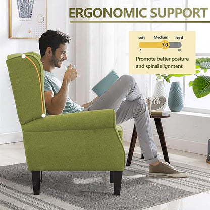 Accent Chair for Living Room, High Back Reading Armchairs with Removable Seat Cushion, Mid-Century Green Single Couch in Fabric, Modern Ergonomic Wingback Chair for Bedroom,Club, Balcony