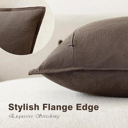 Foindtower Pack of 2, Decorative Linen Soild Throw Pillow Covers Soft Accent Cushion Case Boho Farmhouse Neutral Pillowcase for Couch Sofa Bedroom Living Room Home Decor 18 x 18 Inch Reddish Brown