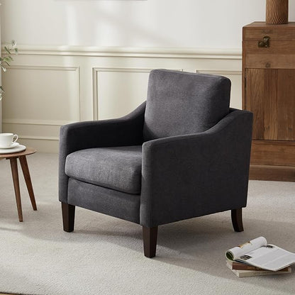 VKNOW Mid Century Modern Accent Chair, Upholstered Living Room Chairs Armchair for Bedroom, Comfy Reading Accent Chairs with Wood Legs for Living Room (1, Dark Grey)