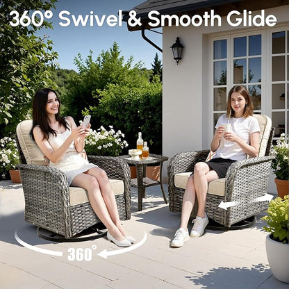 5 PCS Patio Outdoor Furniture Set with Swivel Rocking Chairs,All Weather Wicker Rattan Patio Seating Sofa and Chairs Set,Outdoor Conversaiton Sets for Deck Yard Prrch Garden Poolside,Beige