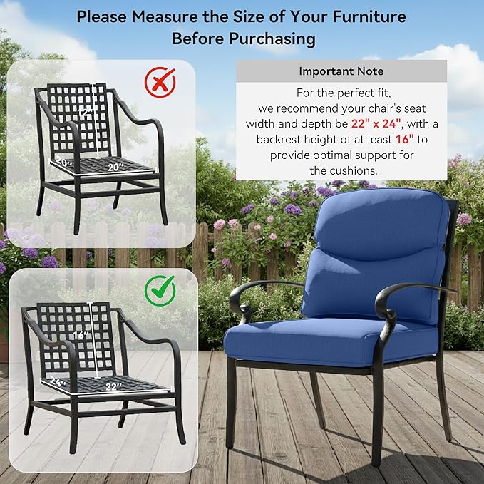 8-Piece Outdoor Patio Cushion Set - Fade & Water Resistant with Removable Olefin Cover, 22x24x4 Inch Memory Foam Cushions for Wicker Sectional Sofa – Blue/Crescent