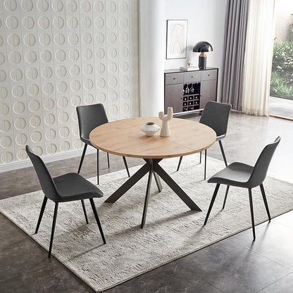 46.4" Round Dining Table Set, Mid Century Modern Round Dining Table for 4-6 Person, w/Steel Legs, Coffee Table for Kitchen Dining Room, Office, Save Space