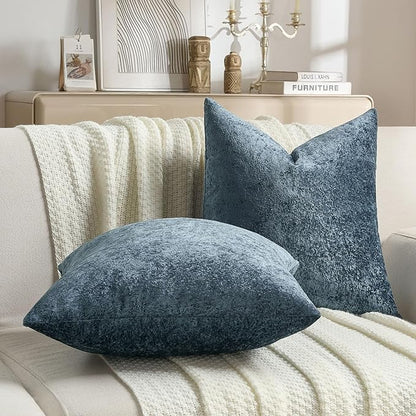 FUTEI Navy Flannel Throw Pillow Covers 18x18 Inch Set of 2,Soft Dimensional Textured Cushion Cases,Modern Home Decor for Couch Living Room