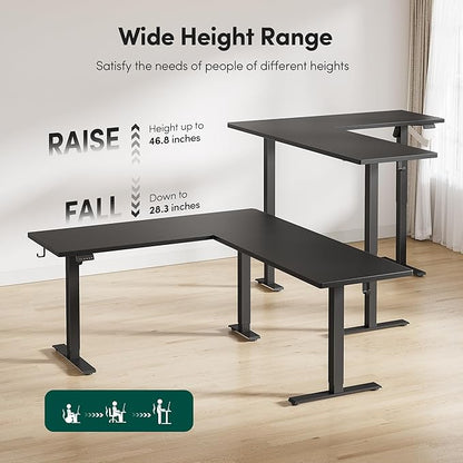 BANTI L-Shaped Standing Desk - 75 x 63 Inch Adjustable Corner Standing Desk with Charging Station - L Shape Sit Stand Table with Memory Controller, Splice Board for Home Office