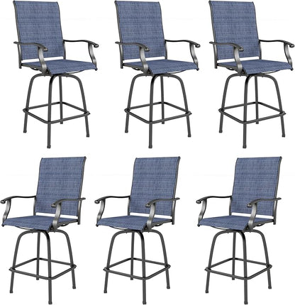 Sophia & William Patio Swivel Bar Stools Set of 6, Bar Height Patio Chairs, High Top Patio Chairs, Supports 300 lbs (Blue Fabric)