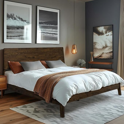 Acacia Serenity King Size Bed Frame, King Bed Frame with Headboard 800 lbs Capacity Natural Wood Bed All Mattress Support & No Box Spring Needed, Wood Slats Support Wooden BedFrame King, Walnut