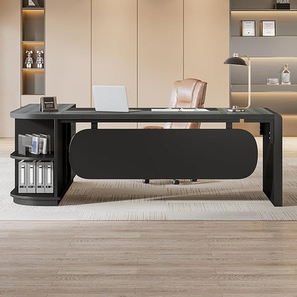 Tribesigns 81-Inch L-Shaped Executive Desk, Large Modern Office Desk with Drawers and File Cabinet for Home or Business Workspace, Grey & Black Computer Desk with Storage Shelves