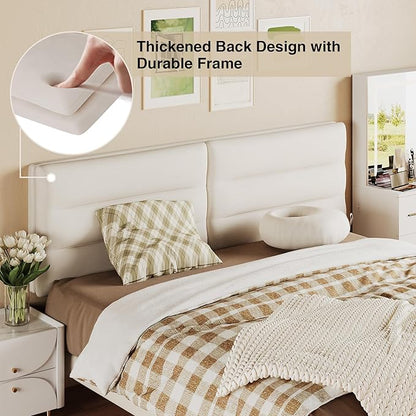 King Size Velvet Headboard Foldable Panels Backboard, Upholstered California King Head Board for Bedroom Adjustable Height from 42" to 56"-Ivory