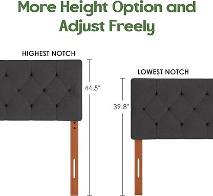 Queen Upholstered Headboard Only for Bed Frame from 49”-62”, Adjustable Height Queen XL Headboards with Durable Wood Legs, Fabric Bed Board in Modern Button Design, Dark Grey