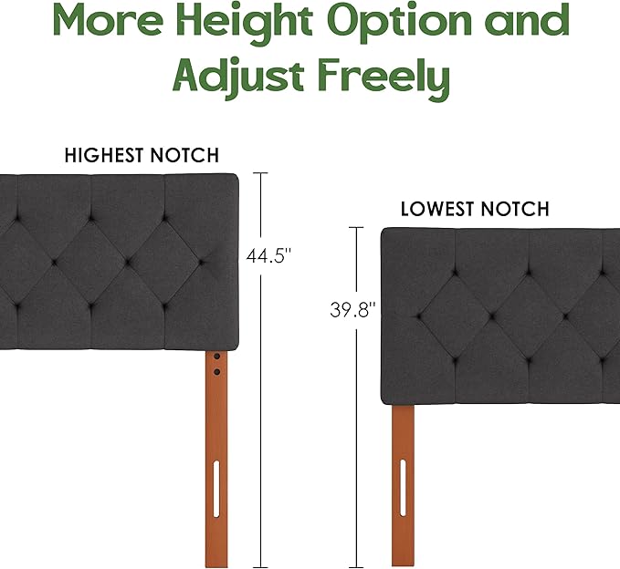 Twin Upholstered Headboard, Twin Head Board Only for Bed Frame from 27”-41”, Adjustable Height Twin XL Headboards with Durable Wood Legs, Fabric Bed Board in Modern Button Design, Dark Grey