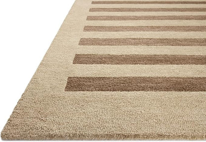 Loloi Leanne Ford Craven Collection CVN-05 Oatmeal/Bark 7'-9" x 9'-9" Area Rug Striped, Patterned, Neutral, Living Room, Bedroom, Dining Room