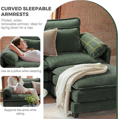 ELUCHANG 116" Luxury Modular Sectional Sofa, Comfy Deep Seat Cloud Couch, Sleeper Sofa Bed, 6 Seat Modern Couch with Removable Cover for Living Room, Apartment, DIY Combination, Chenille Olive Green