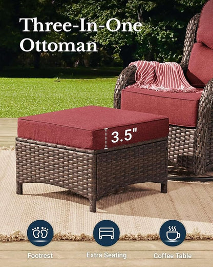 HILLGA Luxury Patio Furniture Set with 6-inch Thick Cushion, Outdoor Couch, Loveseat and High Back Swivel Rocker Patio Chairs, 7PCS Wicker Conversation Set for Deck Yard and Poolside, Burgundy (V2)