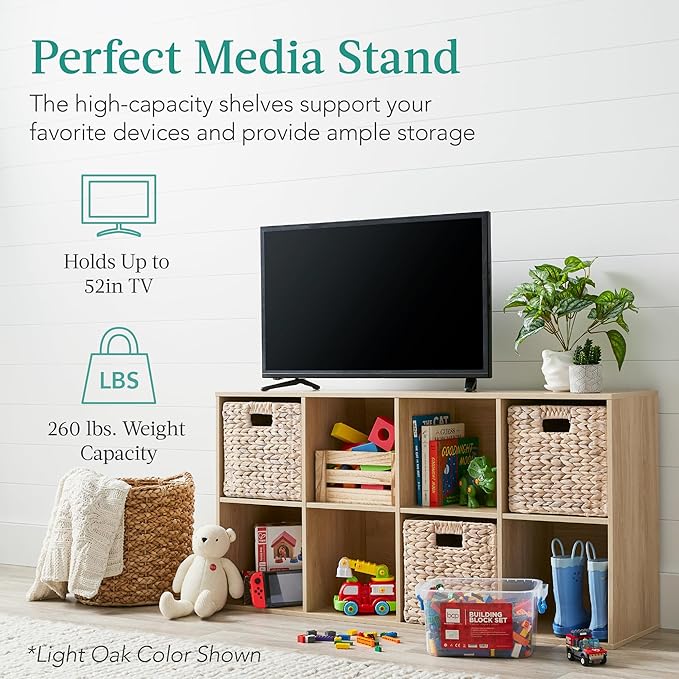 Best Choice Products 8-Cube Storage Organizer, 13.5in Shelf Opening, Bookcase, Display Shelf, Customizable w/ 2 Removable Back Panels – Whitewash