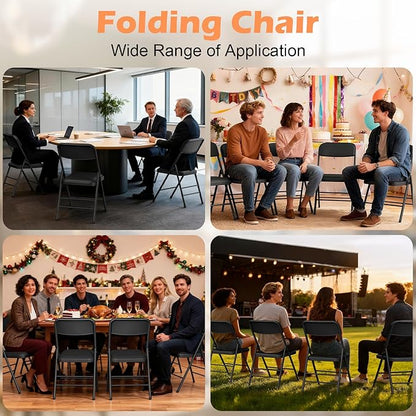 Commercial Grade Folding Chair with Padded Fabric Cushion（16"X16" |Double-hinged Legs Luxury Style|4.5kg Capacity Max Weight 150Kg for Home and Office,Indoor and Outdoor Events (2, PU-Black)