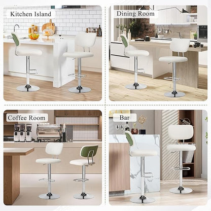 Furniliving Adjustable Bar Stools Set of 2, Modern Teddy Velvet Swivel Barstools with Curved Back, Stylish Armless Counter Height Bar Stools Bar Chairs for Kitchen Island, Bar, Green