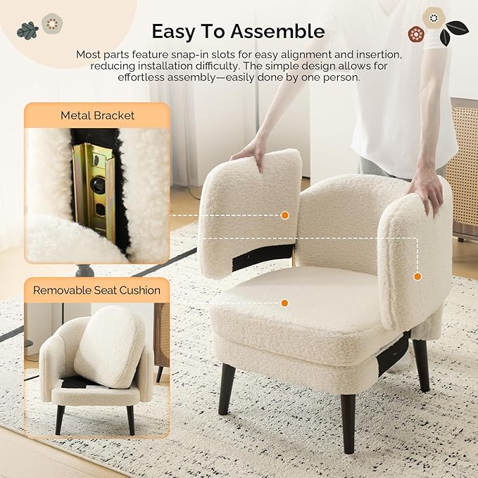 VINGLI 30.3" Wide Modern Barrel Accent Armchairs Set of 2 with Track Armrest, Solid Wooden Legs, Comfy Upholstered Club Chairs, Single Home Sofa for Living Room, Bedroom, Reading,Teddy Fleece White