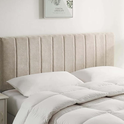 Hearth & Harbor Upholstered King Headboard - Easy Assemble Channel Stitched Headboard King Size Bed - Wall Mounted Headboards with 3D Soundproof Wall Panels Peel & Stick Floating Headboards, Beige