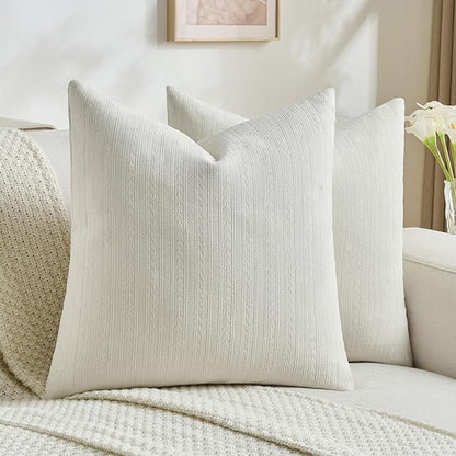 FUTEI Cream Decorative Throw Pillow Covers 16x16 Inch Set of 2,Soft Cozy Wheat Ear Striped Patterns Cushion Cases,Modern Home Decor for Couch Bed Living Room