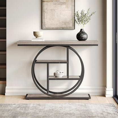 Little Tree Console Table, 4-Tier Entryway Table Behind Couch Table, 41.3-Inch Farmhouse Sofa Table for Living Room, Foyer Hallway Table for Entrance, Grey and Black