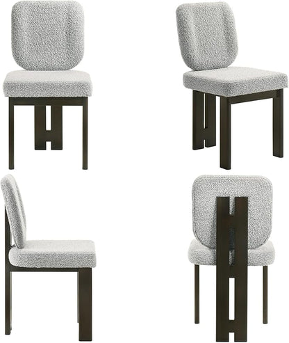 Modern Boucle Dining Chairs Set of 4, Farmhouse Sherpa Upholstered Wooden Kitchen Chairs with Back, Side Armless Dining Room Chairs with Wood Legs for Kitchen Restaurant, Gray