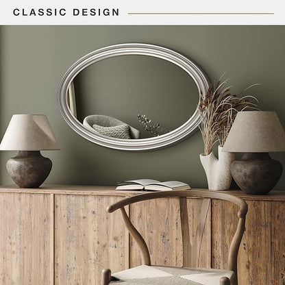 MCS 21x31 Large Wall Mirror, Classic Nickel Oval Mirror, Vertical & Horizontal Wall Hanging Mirror for Bathroom, Bedroom & Livingroom