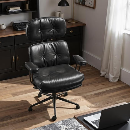 Ergonomic Office Chair Comfy with Lumbar Support, High Back Dark Brown PU Leather Rolling Executive Desk Chair for Home Office & Gaming, 360° Swivel, 300lbs (Black)