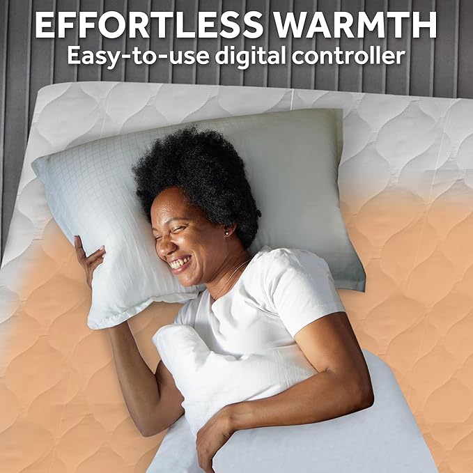 Sunbeam Restful Quilted Water Resistant Heated Mattress Pad - Full White