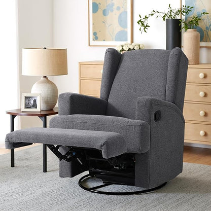 Swivel Glider Recliner Chairs Set of 2 for Adults - High Back Rocker Recliners with Deep Seat, Comfortable & Quiet Upholstered Fabric Armchairs for Living Room or Nursery, Manual Reclining-Gray