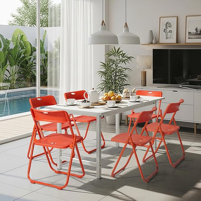 Karl home 10 Pcs Folding Chair, 300LBS Lightweight Foldable Plastic Chair, Reinforced Metal Frame Easy to Fold & Store for Indoor & Outdoor, Wedding, Party, Meeting Room, Patio and Garden, Orange