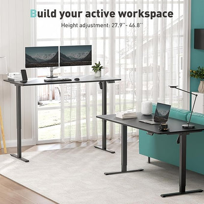 One-Piece Electric Standing Desk, 48 x 24 Inch Adjustable Height Sit to Stand Up Desk for Home Office, Work & Study, Black Frame & Black Desktop (2 Packages)
