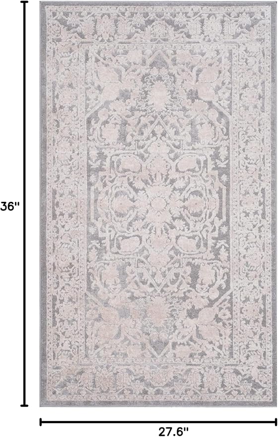 SAFAVIEH Reflection Collection Accent Rug - 2'3" x 3', Light Grey & Cream, , Non-Shedding & Easy Cleaning, Ideal for Foyer, Living Room, Bedroom (RFT665C)