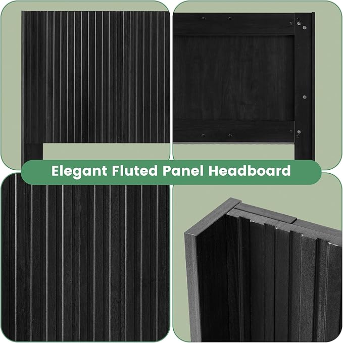 COCO DESIGN King Size Headboard Only, 80" Wide Wooden Headboard, Mid Century Modern Farmhouse Boho HeadBoard, Wall Mount, Fluted Panel, Wingback Design, Black