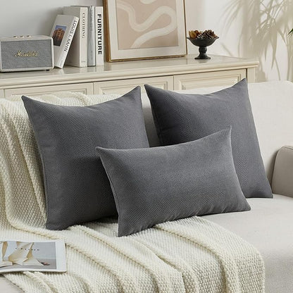 FUTEI Dark Grey Chenille Throw Pillow Covers 26x26 Inch Set of 2,Soft Wide Chevron Textured Euro Pillow Shams,Farmhouse Home Decor for Couch Bed Living Room