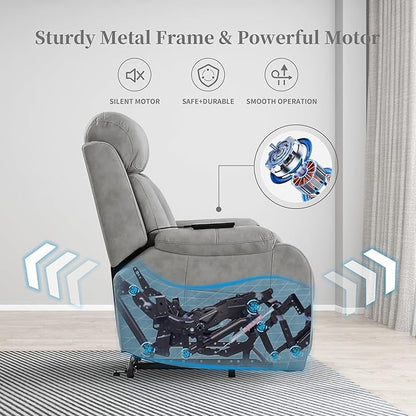 Power Lift Chair Recliners for Elderly, Leathaire Modern Adult Power Lift Chair Overstuffed Electric Lift Recliner Chair with Side Pocket for Living Room Bedroom (Light Gray)