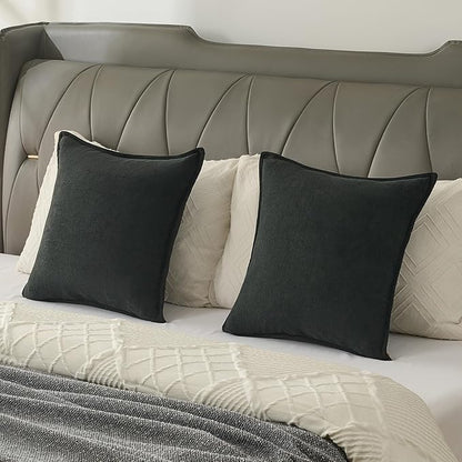 FUTEI Black Chenille Throw Pillow Covers 26x26 Inch Set of 2,Edges Double-Stitched Euro Pillow Shams,Modern Home Decor for Couch Living Room