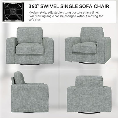 Swivel Accent Sofa Chair Set of 2, 360 Degree Rotation Oversized 36'' Width Cushion Back Armchair in Linen Fabric 1pcs for Living Room, Office(Grey