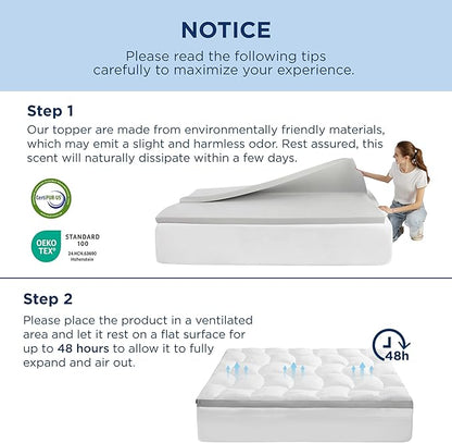 Bedsure 4 Inch Memory Foam Mattress Topper Full Size, Dual Layer 2.5 Inch Gel Memory Foam & 800 GSM Waterproof Pillow Top Cooling Mattress Pad with 8-21 Inch Deep Pocket