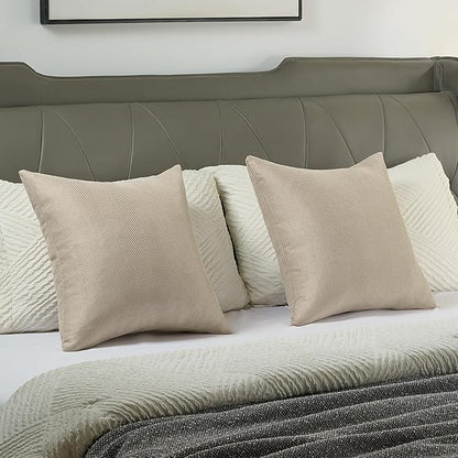 FUTEI Oatmeal Chenille Throw Pillow Covers 26x26 Inch Set of 2,Soft Wide Chevron Textured Euro Pillow Shams,Farmhouse Home Decor for Couch Bed Living Room