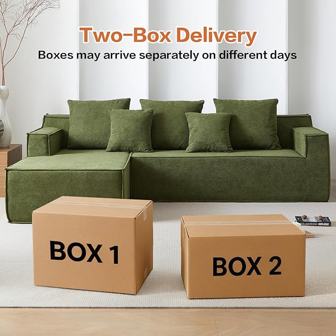 Modular Sectional Sofa, Boneless Cloud Sectional Couch with L-Shaped Lounge Chair, Soft Compressed Couch Memory Foam Sofa for Living Room, No Assembly Required (Green, Velvet)