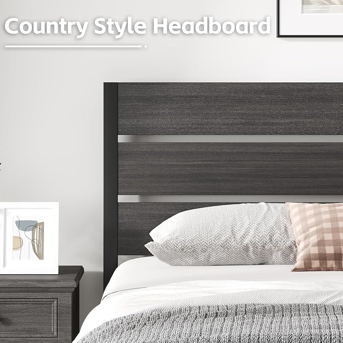 Queen Bed Frame with Headboard and Footboard, Metal Platform Bed Frame with Under Bed Storage, All-Metal Support System, No Box Spring Needed, Easy Assembly,Rustic Grey