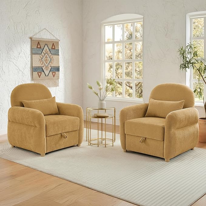 33.5" Mordern Accent Chairs,Reading Chair with Storage,Single Sofa in Chenille Fabric for Living Room, Bedroom and Compact Spaces. (Ginger Yellow)