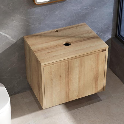 Bathroom Vanity, Natural Color Wall-Mounted Bathroom Vanity with Hidden Drawer (Nature Without Sink, 24)