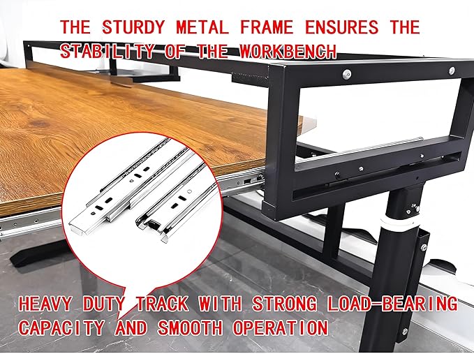 Studio Desk with Keyboard Tray | Hand-Crank Adjustable Standing Desk Workstation for Music Production, Cable Management, MIDI Keyboard Shelf (White, 62in)
