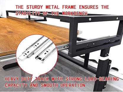 Studio Desk with Keyboard Tray | Hand-Crank Adjustable Standing Desk Workstation for Music Production, Cable Management, MIDI Keyboard Shelf (White, 62in)