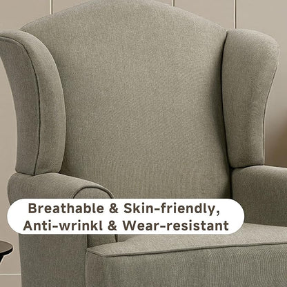 Pia Ricco Set of 2 High Back Accent Chairs: Upholstered Fabric Armchairs with Solid Wood Legs - Retro Living Room Pair, Comfy Reading Sofa Seats-Moss Grey