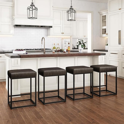 PHI VILLA Bar Stools Set of 2 - Thick Cushion Bar Chairs Metal Steel Frame Base with Footrest, Counter Height 24'' Bar stools