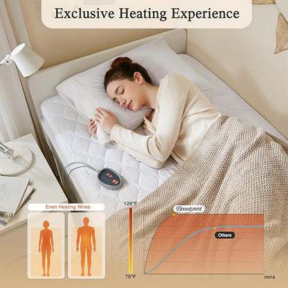 Beautyrest 3M Scotchgard Heated Mattress Pad - Electric Bed Warmer with 5 Heat Settings, 10 Hr Auto Shut Off Timer, All Around Elastic Deep Pocket, UL Certified, Machine Washable, White Twin