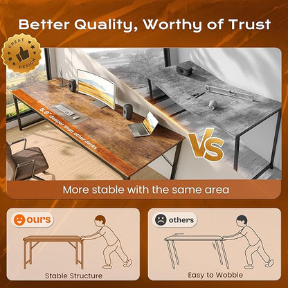 PRAISUN 63 X 29.5 Inch Computer Desk with Deeper Desktop, Gaming Office Writing Work Desk for Home Office, Study, Bedroom, Work from Home, Metal Frame, Rustic Brown